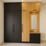 Luminex Modular Wardrobe with Dressing Mirror | Matte Black & Natural Oak Finish | SRK Modular Furniture