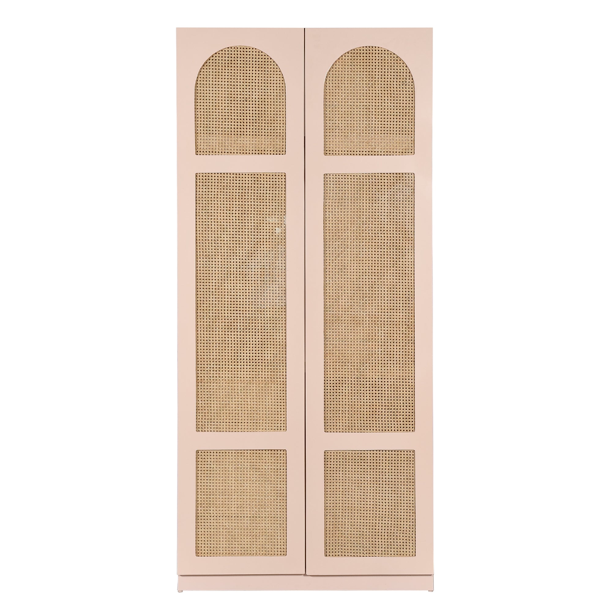 Modern Wood Wardrobe with Natural Rattan Door Panels