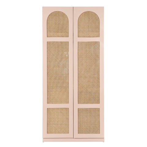 Modern Wood Wardrobe with Natural Rattan Door Panels