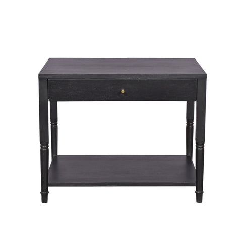 Modern Black Wood Side Table with Drawer & Shelf Nightstand or End Table