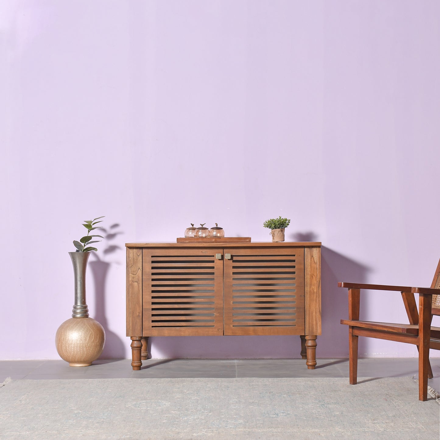 Odella Teak Shoe Cabinet Slatted Door Storage