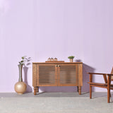 Odella Teak Shoe Cabinet Slatted Door Storage