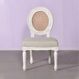 Elegant Oval Cane Back Chair  Antique White Finish