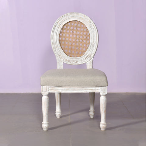 Elegant Oval Cane Back Chair  Antique White Finish