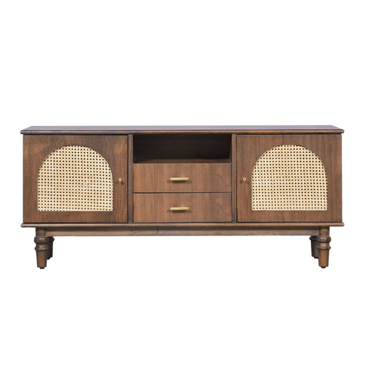 Bohemian Rattan Accent Console Table with Drawers
