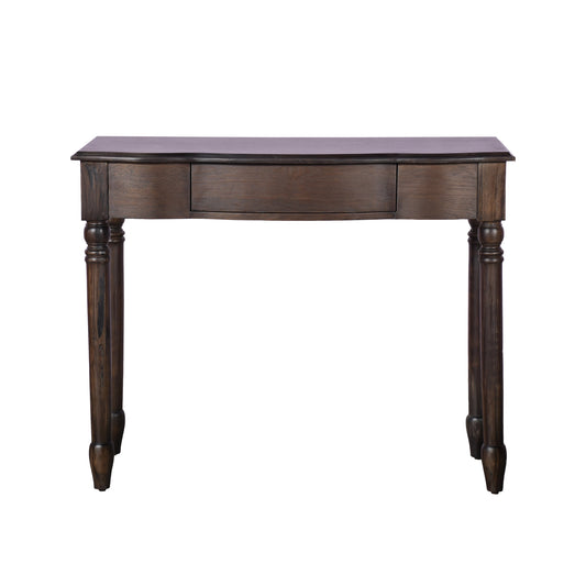 Elegant Curved Front Console Table with Drawer  Dark Wood Finish