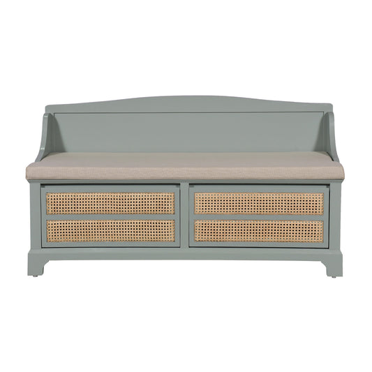 Cane Detail Storage Bench with Cushion  Entryway or Mudroom Bench