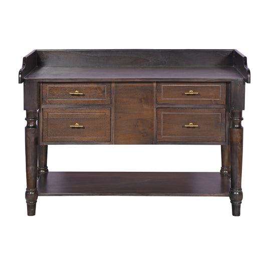 Elegant Dark Wood Console Table with Drawers and Shelf