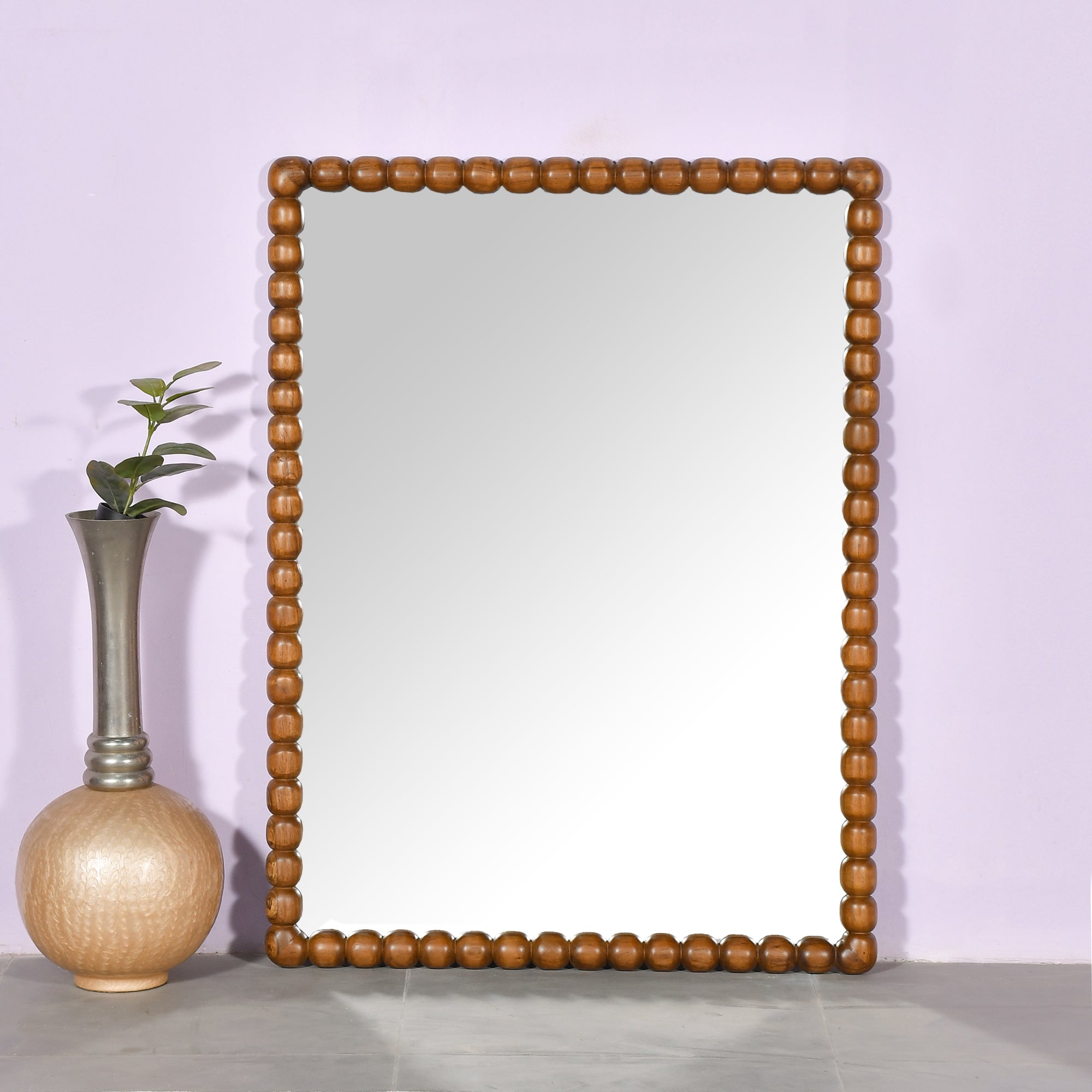Rustic Wooden Bead Mirror Decorative Wall Mirror