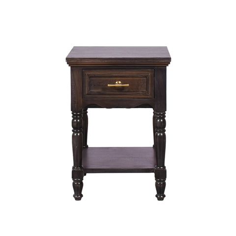 Dark Wood Side Table with Drawer & Shelf