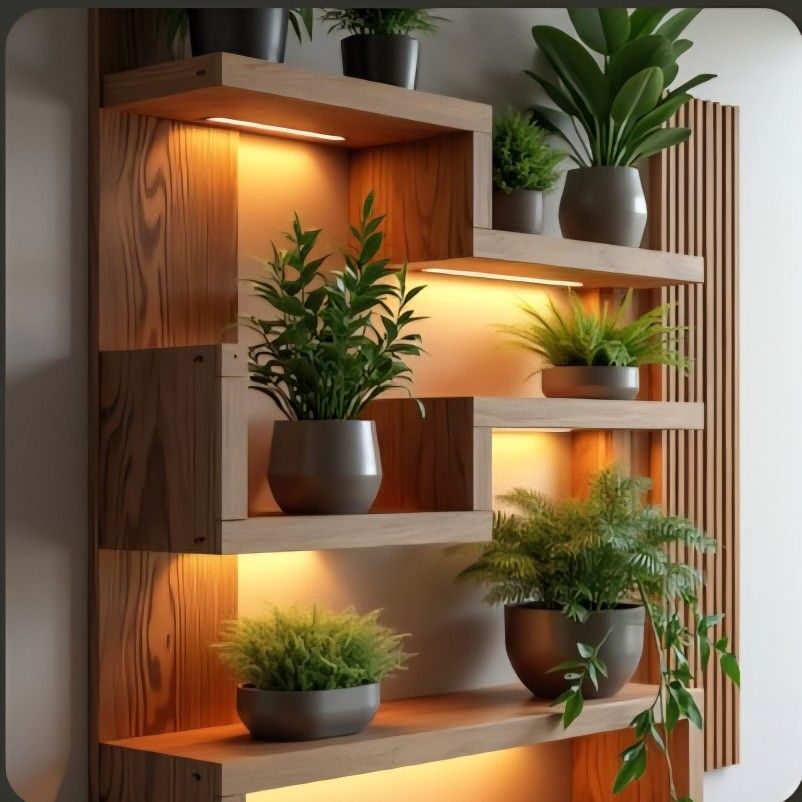 The Veridian Glow Modern Floating Wall Shelf with Integrated LED Lighting | Artistic Display Unit for Plants & Decor "