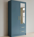 Aveline Compact Wardrobe with Mirror & Drawers | Ocean Blue Matte Finish | SRK Modular Furniture