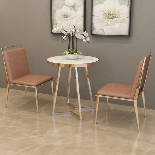 SRK Furniture Modern Marble Round Dining Metal 2 Seater Dining Set