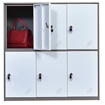 Compact Metal Locker | 6-Door Personal Storage Cabinet (Tan / Black Finish) | SRK Modular Furniture