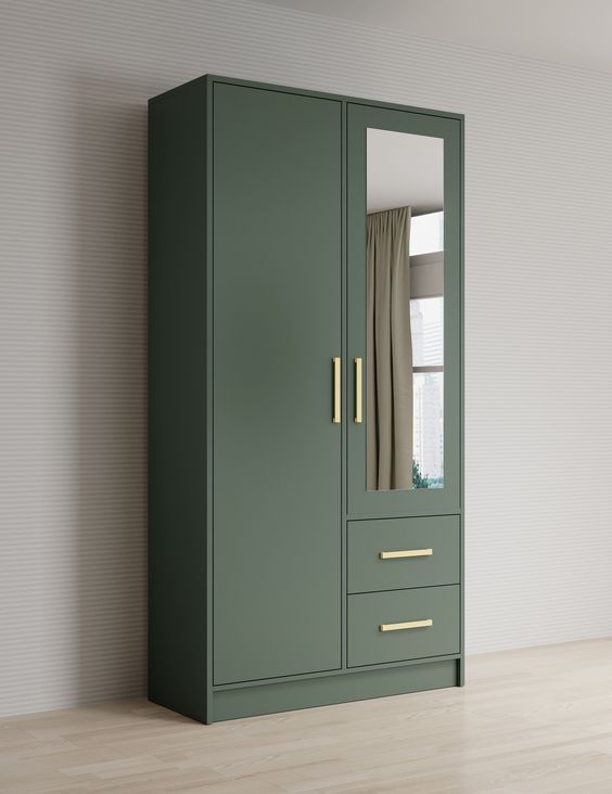 Aveline Compact Wardrobe with Mirror & Drawers | Ocean Blue Matte Finish | SRK Modular Furniture