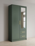Aveline Compact Wardrobe with Mirror & Drawers | Ocean Blue Matte Finish | SRK Modular Furniture