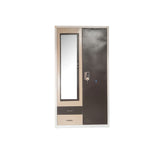 2-Door Metal Almirah with Mirror | Dual-Tone Brown & Beige Steel Locker | SRK Modular Furniture