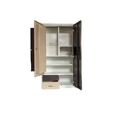 2-Door Metal Almirah with Mirror | Dual-Tone Brown & Beige Steel Locker | SRK Modular Furniture