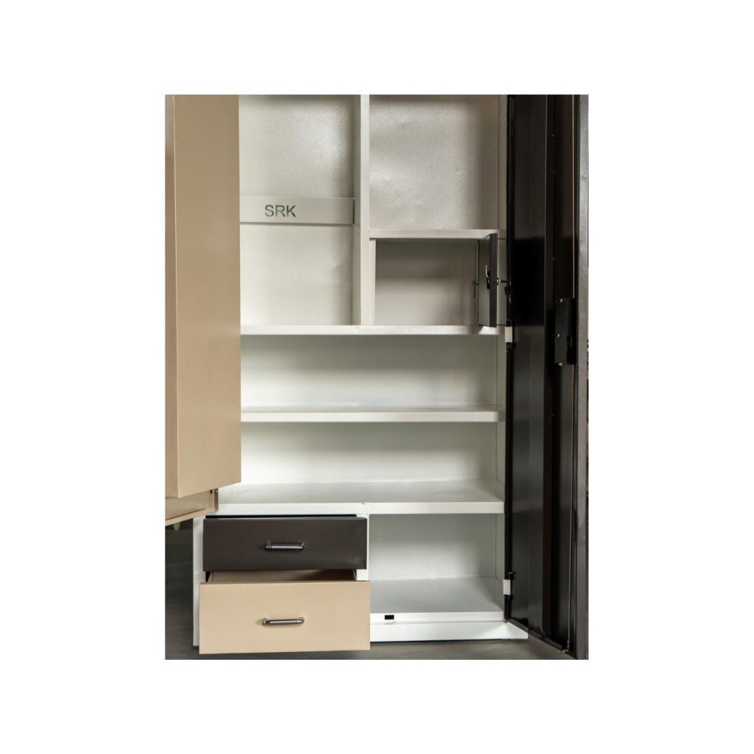 2-Door Metal Almirah with Mirror | Dual-Tone Brown & Beige Steel Locker | SRK Modular Furniture