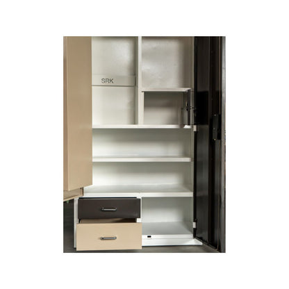 2-Door Metal Almirah with Mirror | Dual-Tone Brown & Beige Steel Locker | SRK Modular Furniture