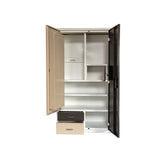 2-Door Metal Almirah with Mirror | Dual-Tone Brown & Beige Steel Locker | SRK Modular Furniture