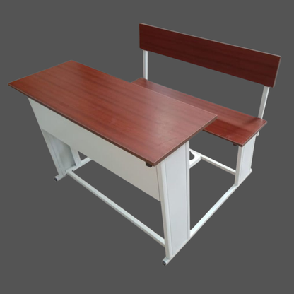 Dual Desk For School Students In Metal Frame Wooden Top