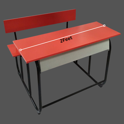 Dual Desk For School Students In Metal Frame Wooden Top
