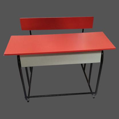 Dual Desk For School Students In Metal Frame Wooden Top