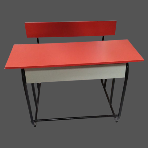 Dual Desk For School Students In Metal Frame Wooden Top
