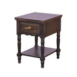 Dark Wood Side Table with Drawer & Shelf