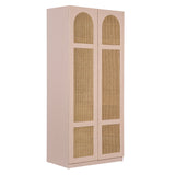 Modern Wood Wardrobe with Natural Rattan Door Panels
