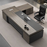 Premium Executive Office Desk – Grey Oak & Graphite Finish with LED Back Unit | SRK Modular Furniture Co.