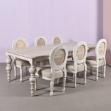 Elegant Distressed Wood Dining Table with Cane Back Chairs  6 Seater Set