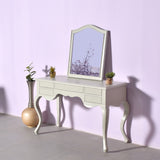 Elegant White Dressing Table with Mirror Scalloped Design Vanity