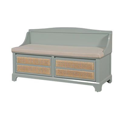 Cane Detail Storage Bench with Cushion  Entryway or Mudroom Bench