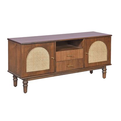 Bohemian Rattan Accent Console Table with Drawers