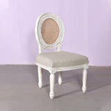 Elegant Oval Cane Back Chair  Antique White Finish
