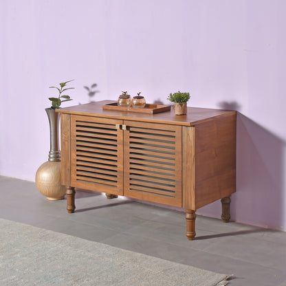 Odella Teak Shoe Cabinet Slatted Door Storage