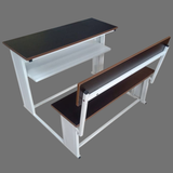 Dual Desk For School Students In Metal Frame Wooden Top