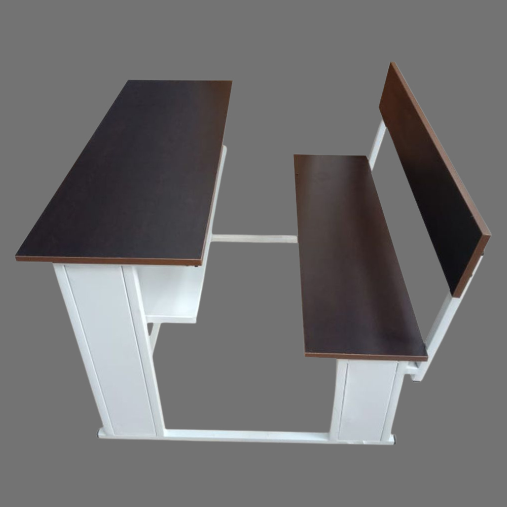 Dual Desk For School Students In Metal Frame Wooden Top