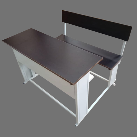 Dual Desk For School Students In Metal Frame Wooden Top