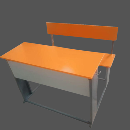 Dual Desk For School Students In Metal Frame Wooden Top