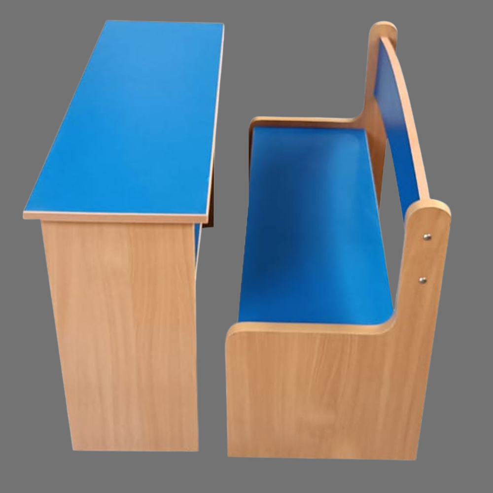 Dual Desk For School Students In Metal Frame Wooden Top