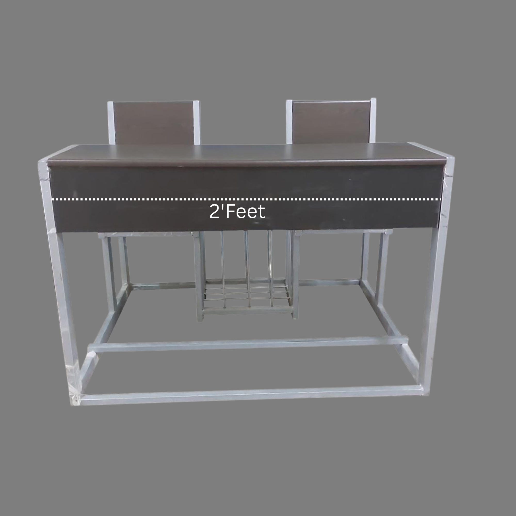 Dual Desk For School Students In Metal Frame Wooden Top