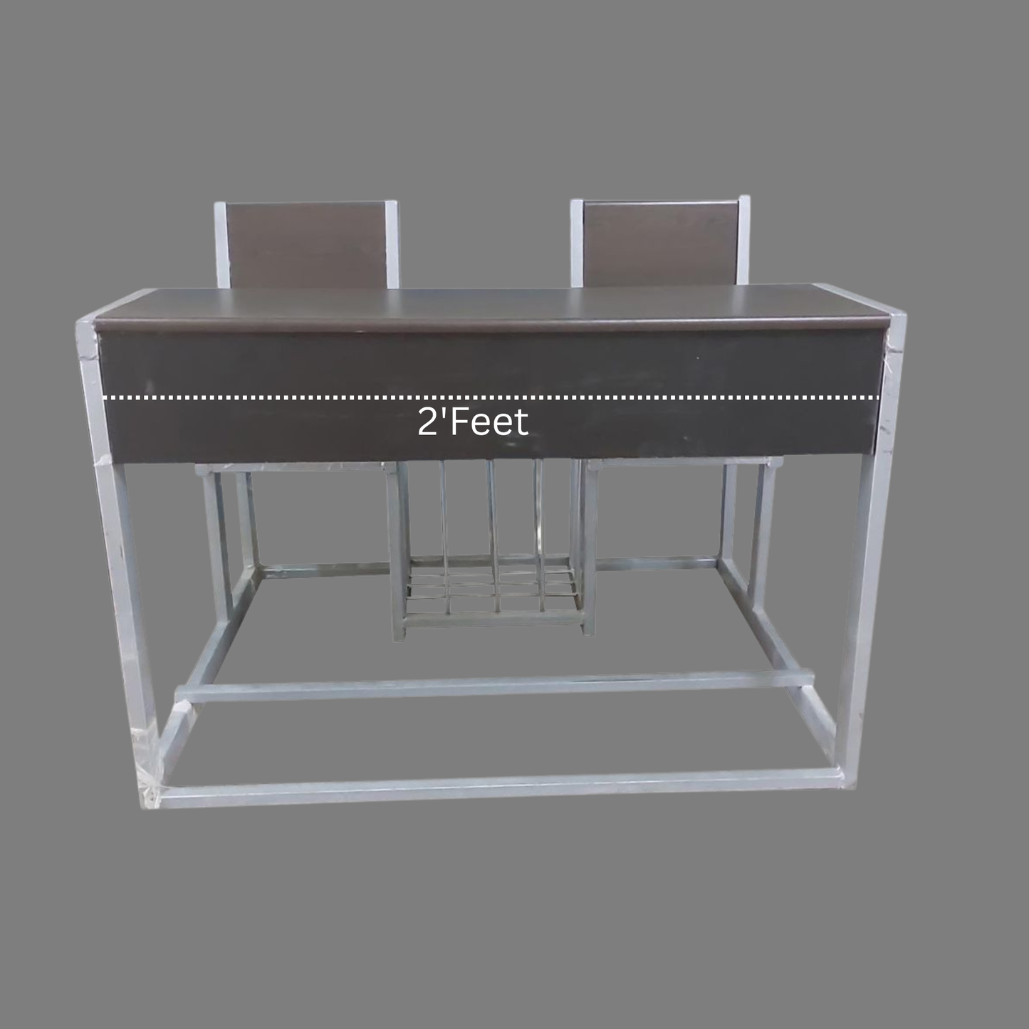 Dual Desk For School Students In Metal Frame Wooden Top