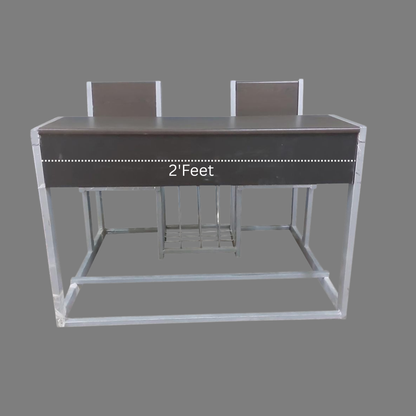 Dual Desk For School Students In Metal Frame Wooden Top