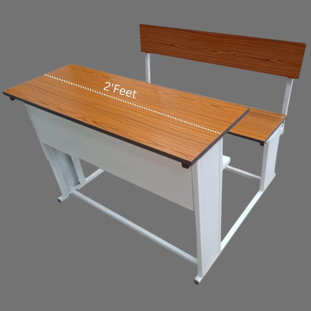 Dual Desk For School Students In Metal Frame Wooden Top
