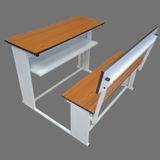 Dual Desk For School Students In Metal Frame Wooden Top
