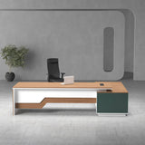Executive L-Shaped Office Desk – Oak, White & Teal Accent | SRK Modular Furniture Co.