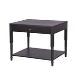 Modern Black Wood Side Table with Drawer & Shelf Nightstand or End Table
